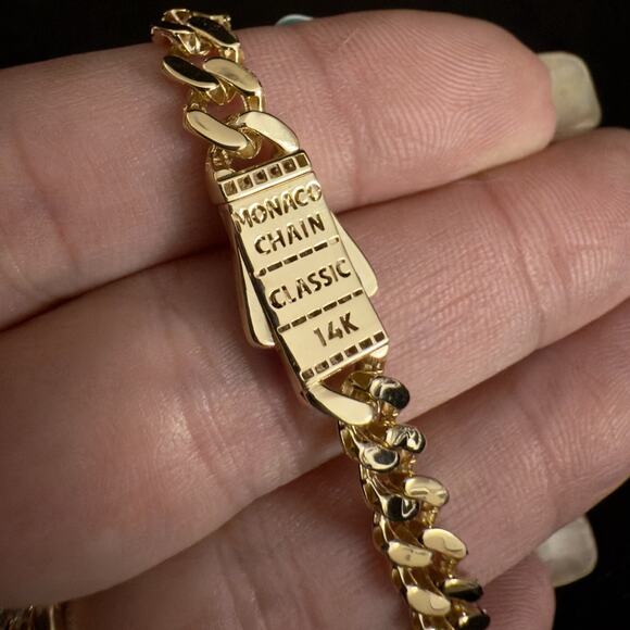 14k Monaco Cuban Bracelet Yellow Gold w/ Moissanite 6mm,7in,Push Lock~BRAND NEW - Picture 3 of 8